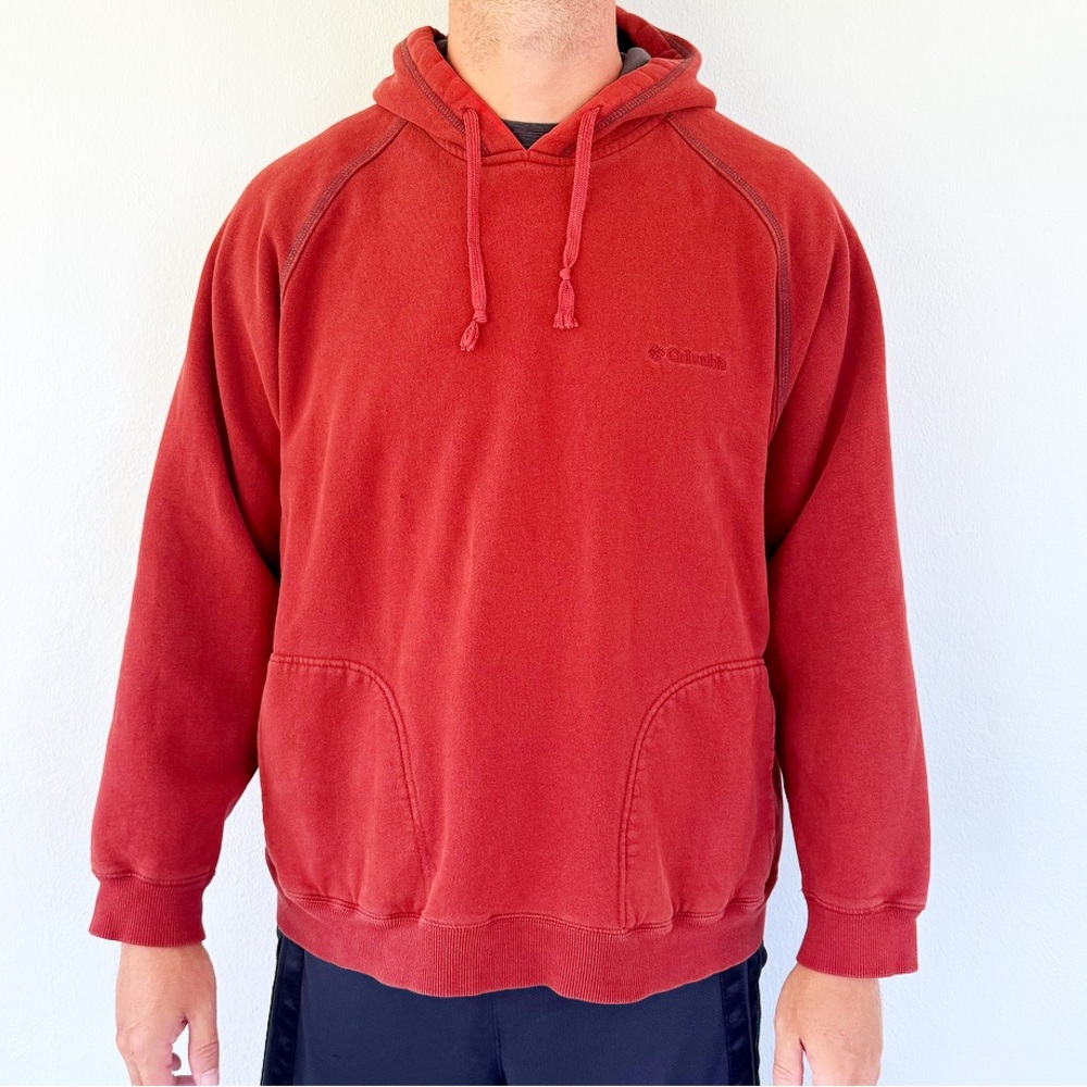Vintage Columbia men’s rust red fleece lined pullover hoodie sweatshirt size XXL